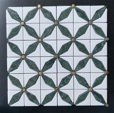 Hampton Large Herringbone Marble Mosaic Tile