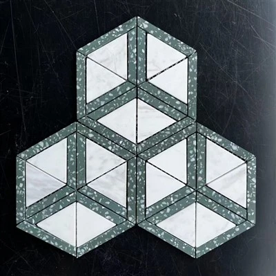 Maravilla Caribbean Green Hexagon Tumbled Marble Mosaic